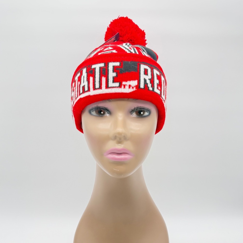 Arkansas State Red Wolves Knit Beanie Pom Hat Red Black One Size NWT